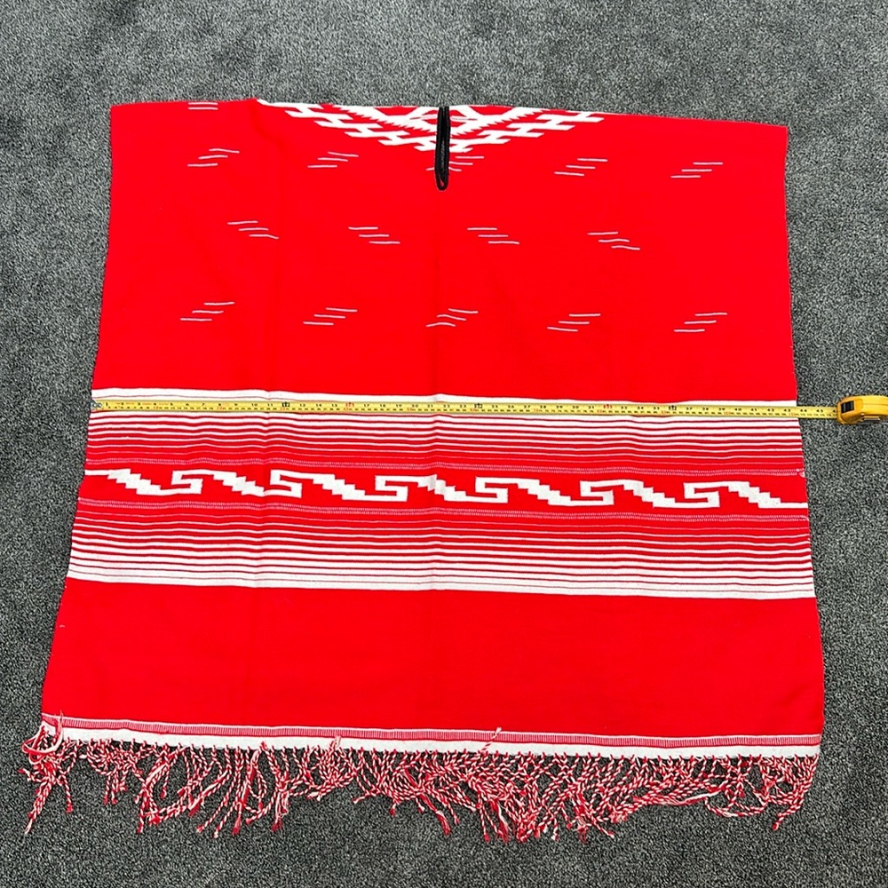 Bright red wool poncho 44in x 42in